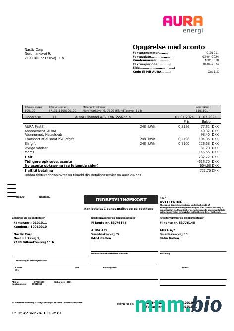 Dania Aura Energi rachunek za usługi komunalne szablon w formacie Word i PDF